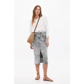 Grey Front Slit Denim Skirt