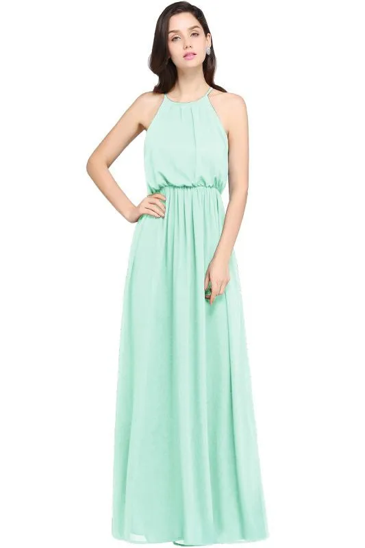 Halter Ruffle Chiffon Bridesmaid Dress Casual Wear Dress for Women