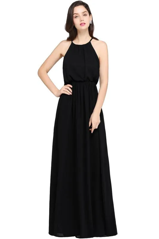 Halter Ruffle Chiffon Bridesmaid Dress Casual Wear Dress for Women