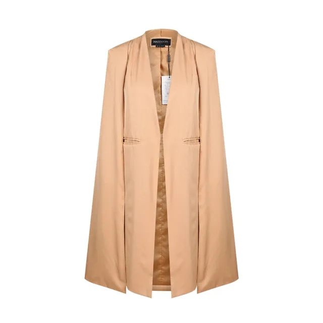 HDY Haoduoyi 2016 Women Casual Open Front Blazer Suits with Pocket Cape Trench Coat Duster Coat Longline Cloak  Poncho Coat