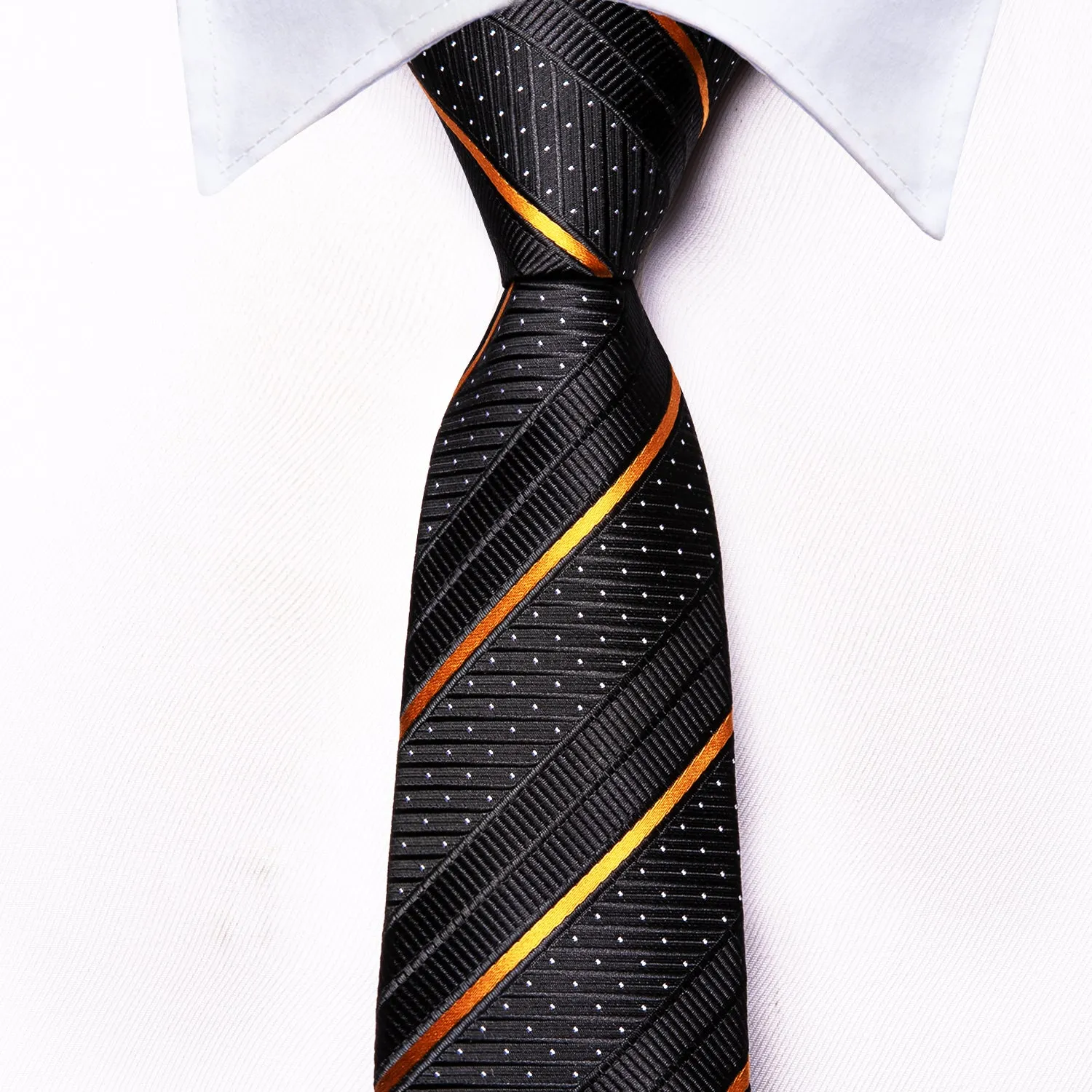 Hi-Tie Black Golden Striped Children's Kids Boys Tie Pocket Square 6cm