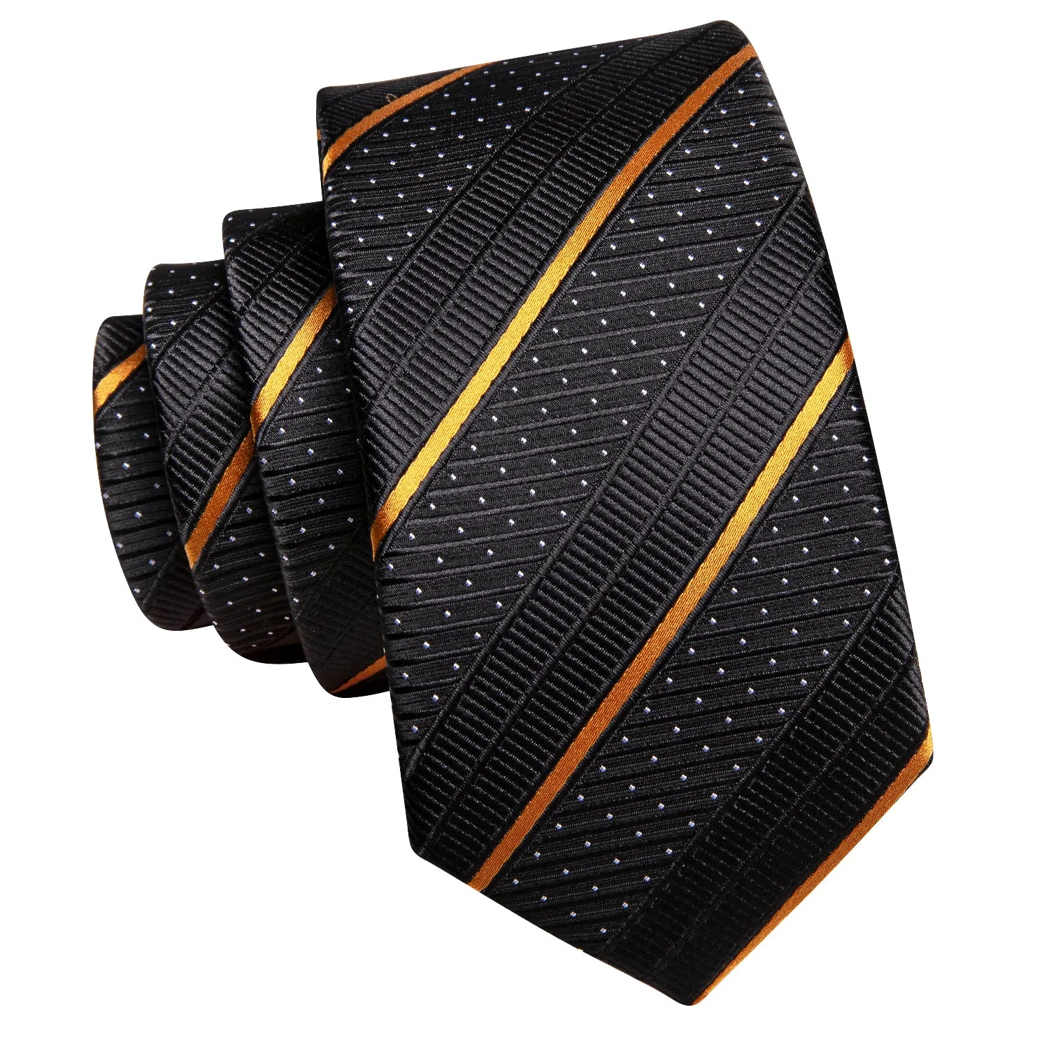 Hi-Tie Black Golden Striped Children's Kids Boys Tie Pocket Square 6cm