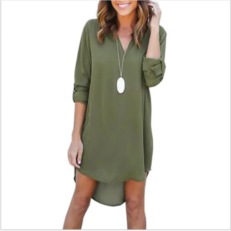 High Quality Autumn Dresses 2017 Fashion Women Casual Loose Plus Size Elegant Dress Long Sleeve Irregular Chiffon Dress Vestidos