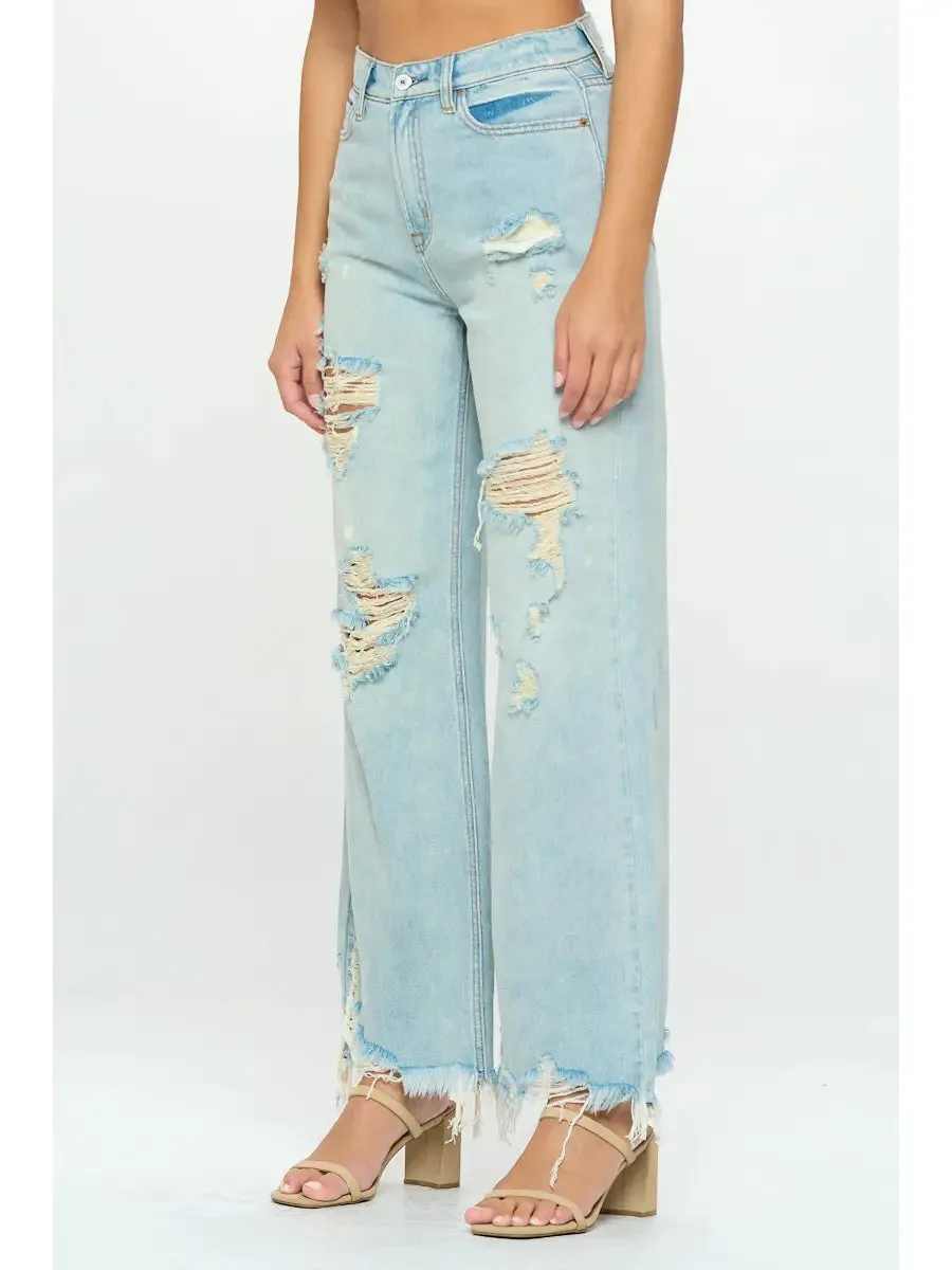 High Rise Distressed Skater Jeans | Light Wash