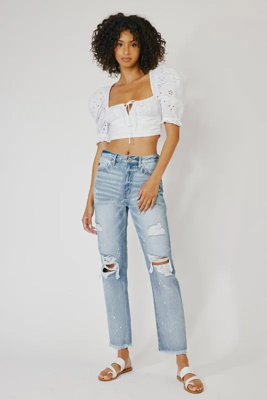 HIGH RISE SLIM STRAIGHT JEANS-KC8708M