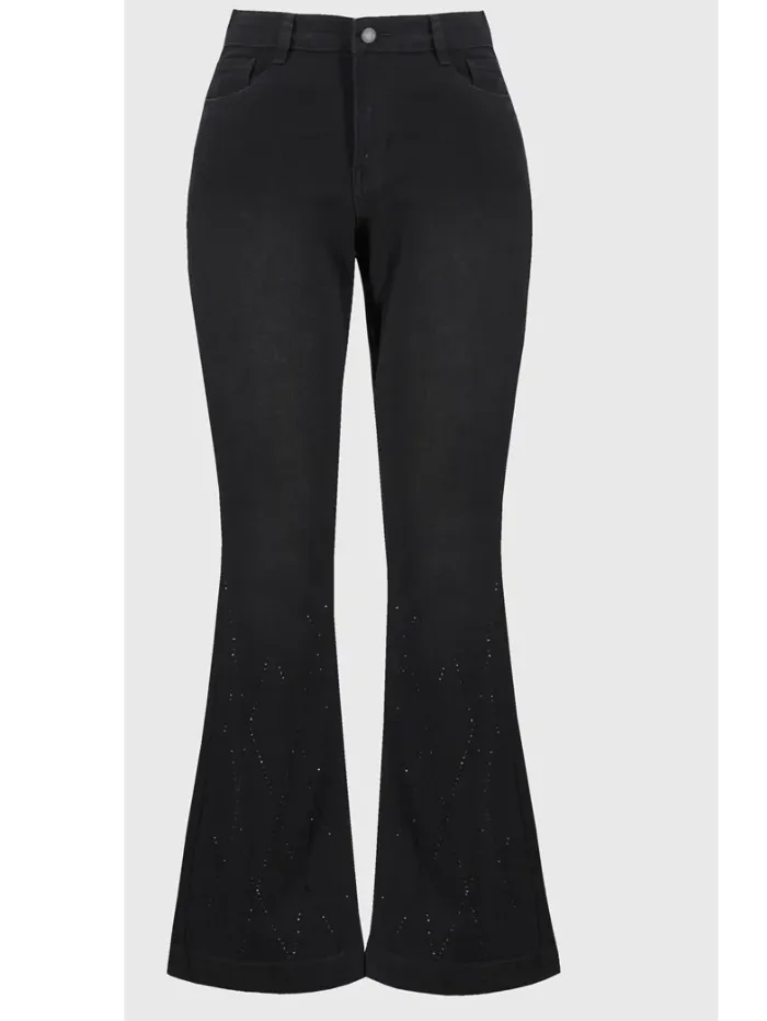 Joseph Ribkoff Women's Classic Black Flared Denim Trousers With Rhinestones 244949 Col 11