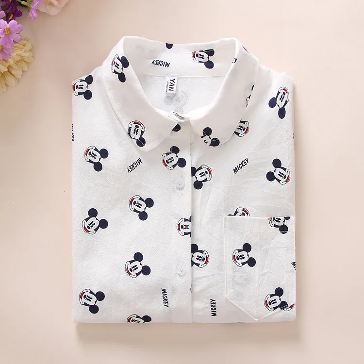 Ladies white Shirt 2016 Spring New Fashion cute Mouse Cartoon Blouse Long Sleeve Women Blouses Womens Tops Blusas Feminine Bluse