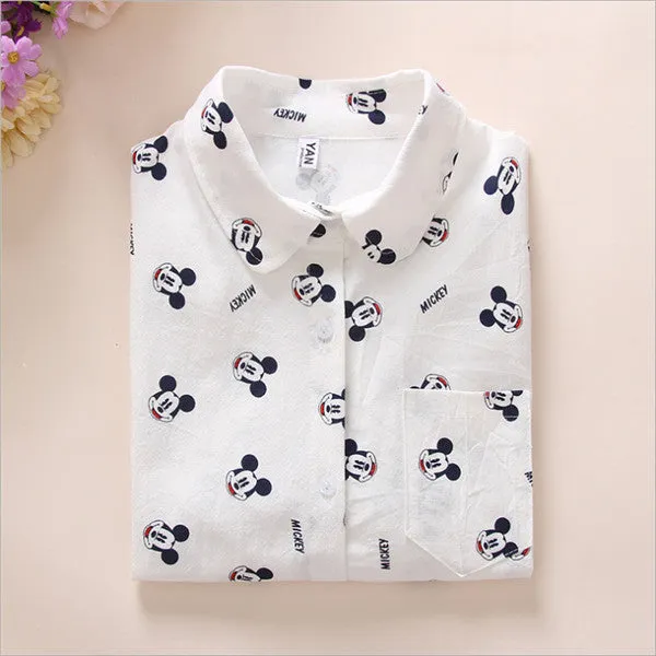 Ladies white Shirt 2016 Spring New Fashion cute Mouse Cartoon Blouse Long Sleeve Women Blouses Womens Tops Blusas Feminine Bluse