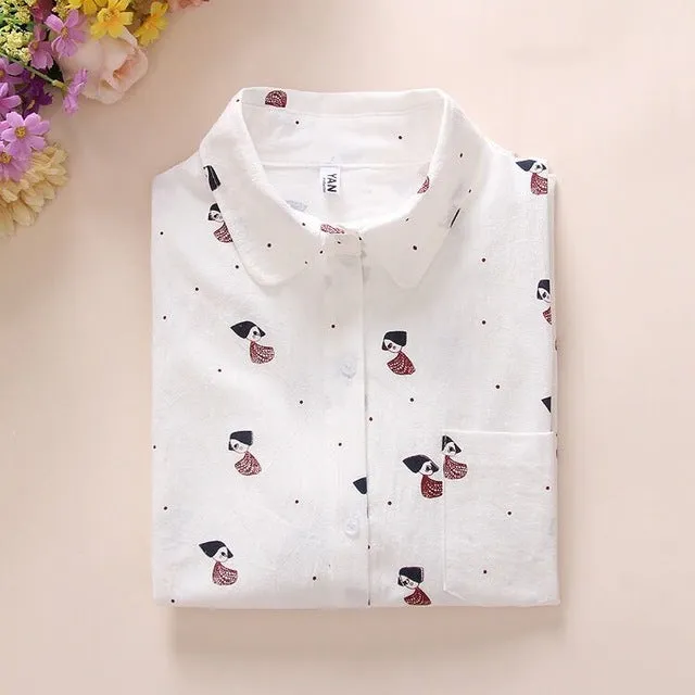 Ladies white Shirt 2016 Spring New Fashion cute Mouse Cartoon Blouse Long Sleeve Women Blouses Womens Tops Blusas Feminine Bluse