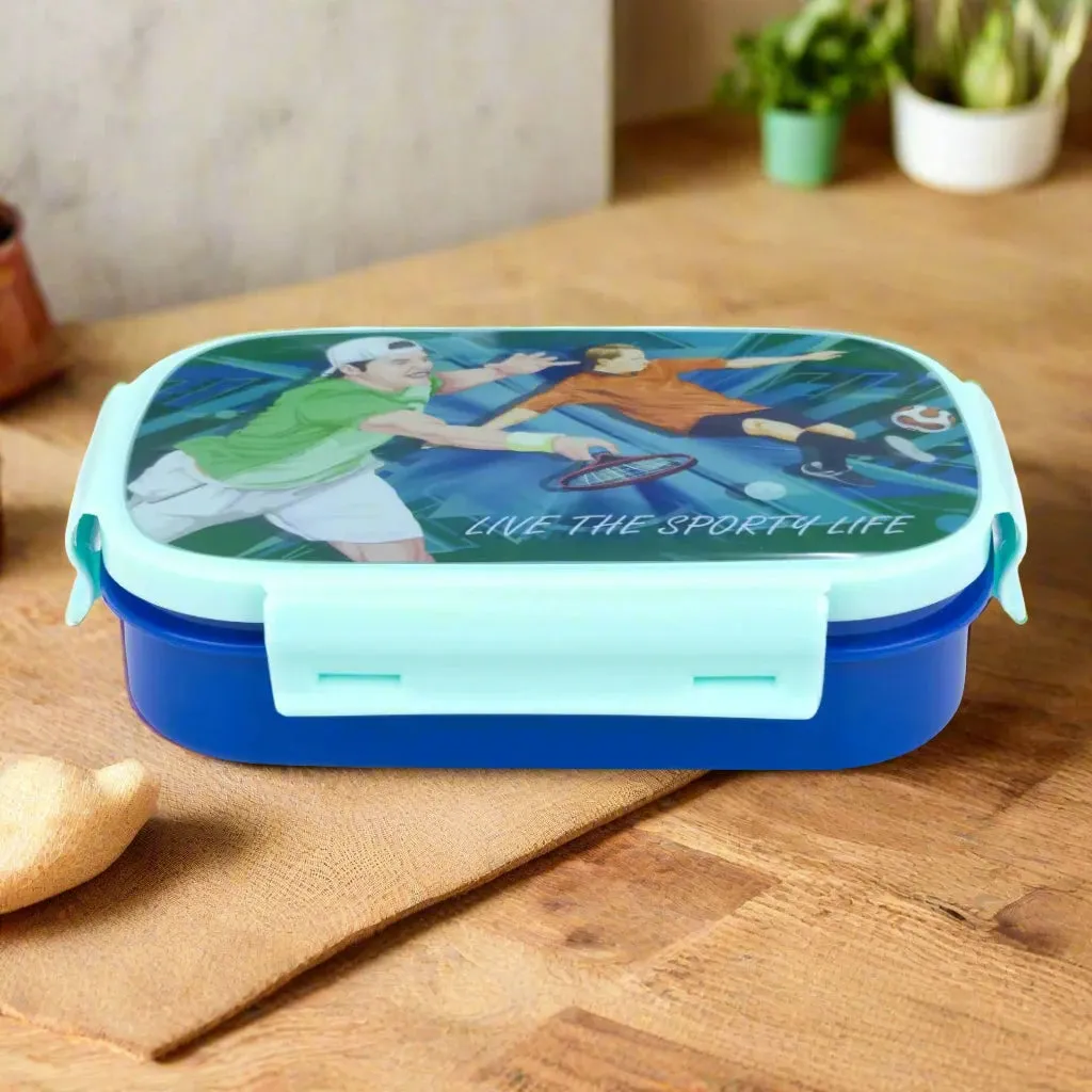 Liza Cartoon Printed Blue 2 Compartment Tiffin Box for School Kids