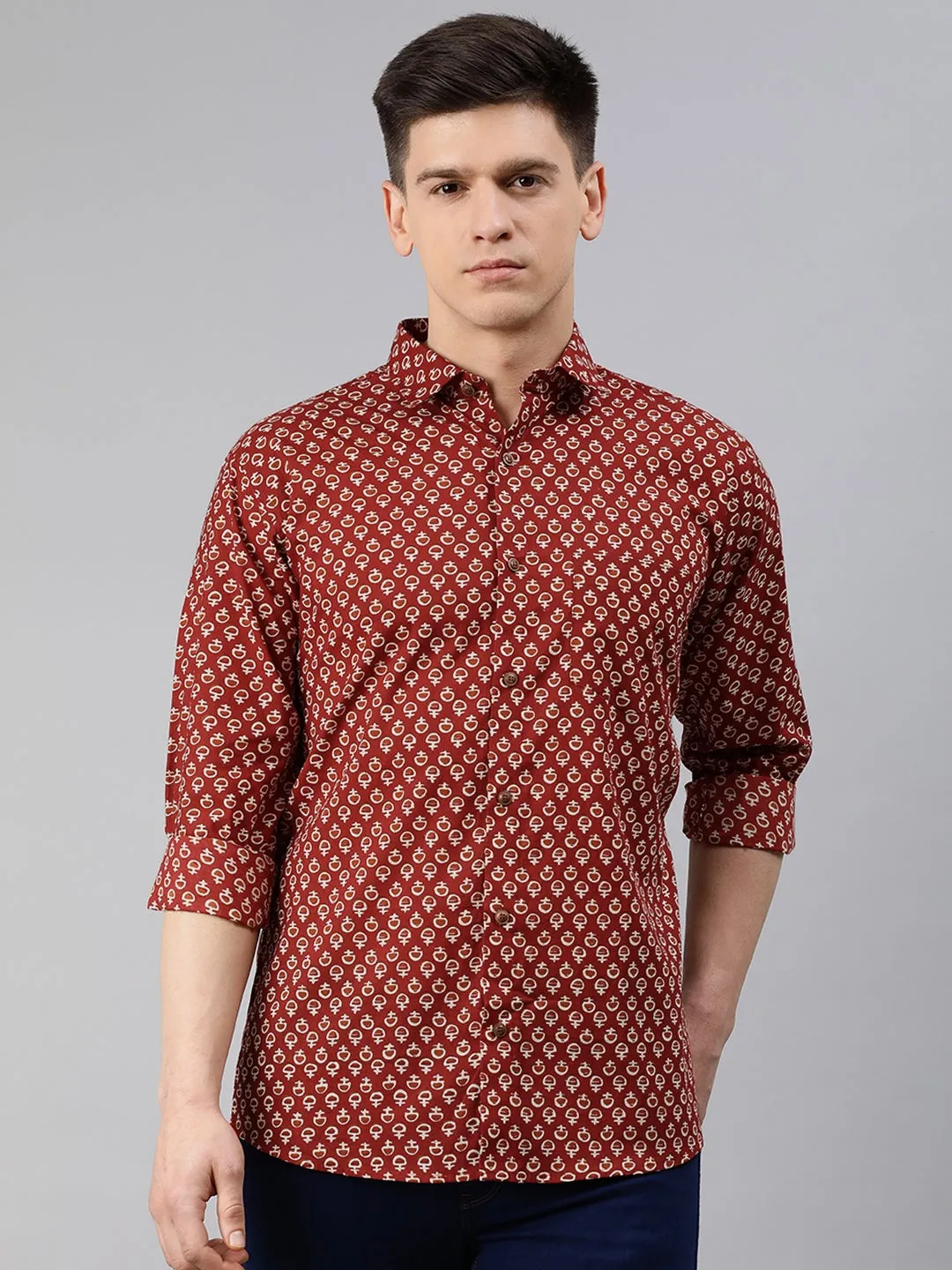 Maroon Cotton Full Sleeves Shirts For Men-Mmf0223