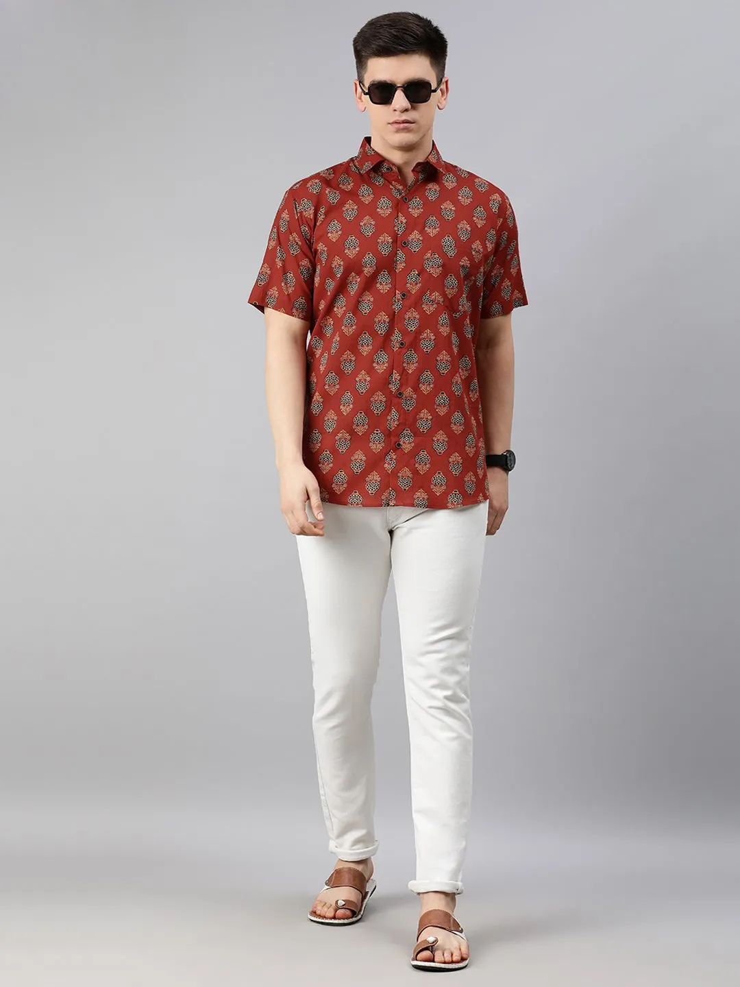 Maroon Cotton Short Sleeves Shirts For Men-Mmh006