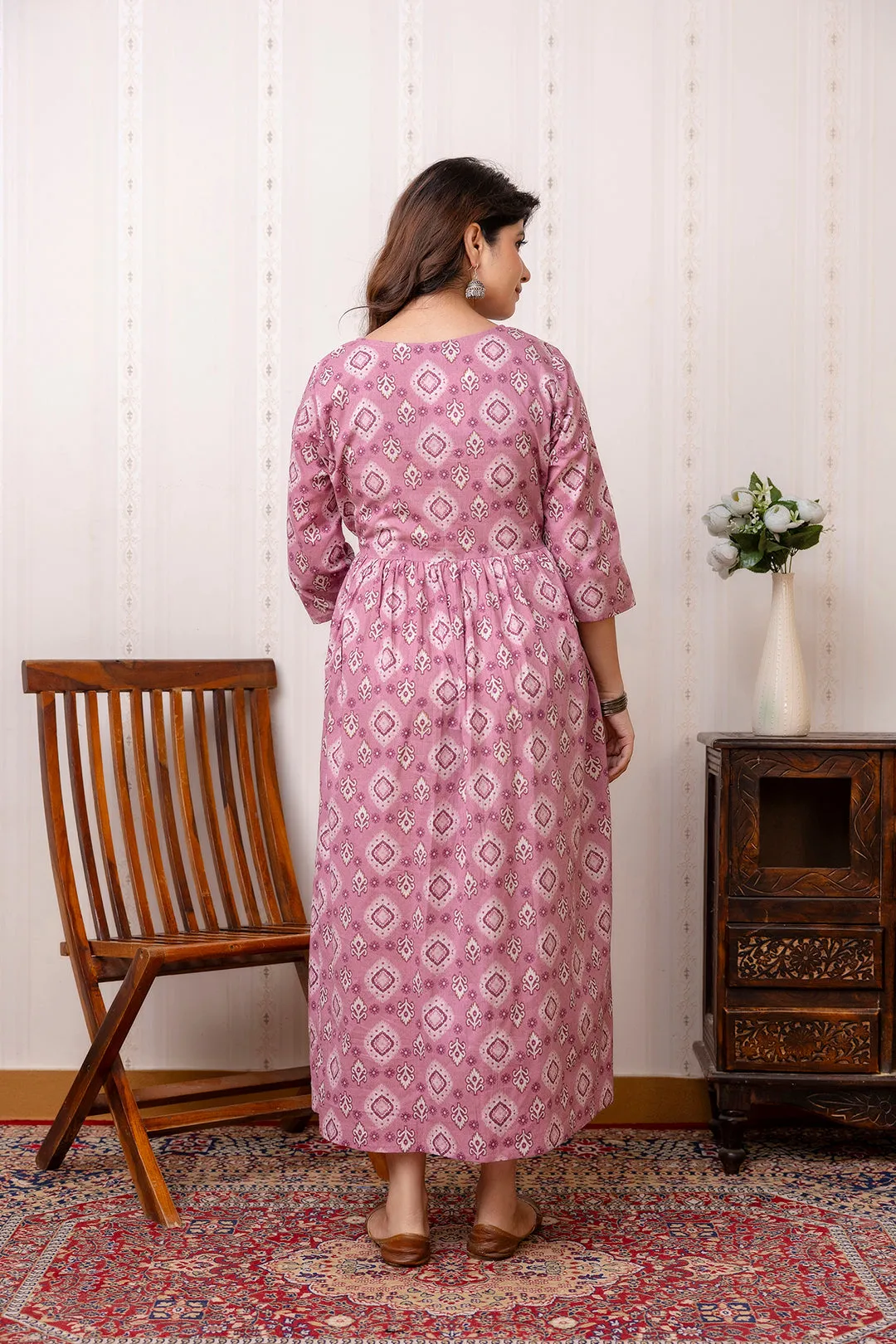 Mauve Printed Maternity Dress For Women