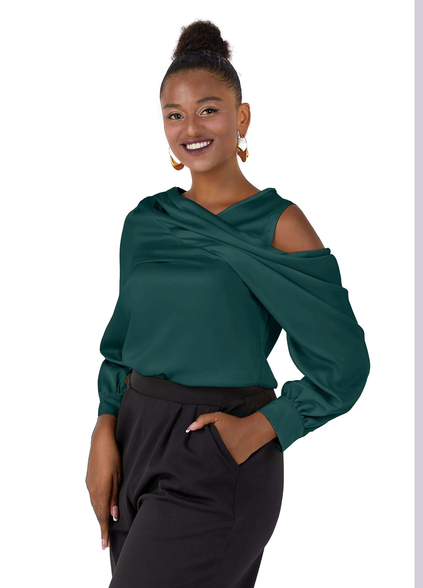 MECALA Women's Off Shoulder Satin Blouses Tops