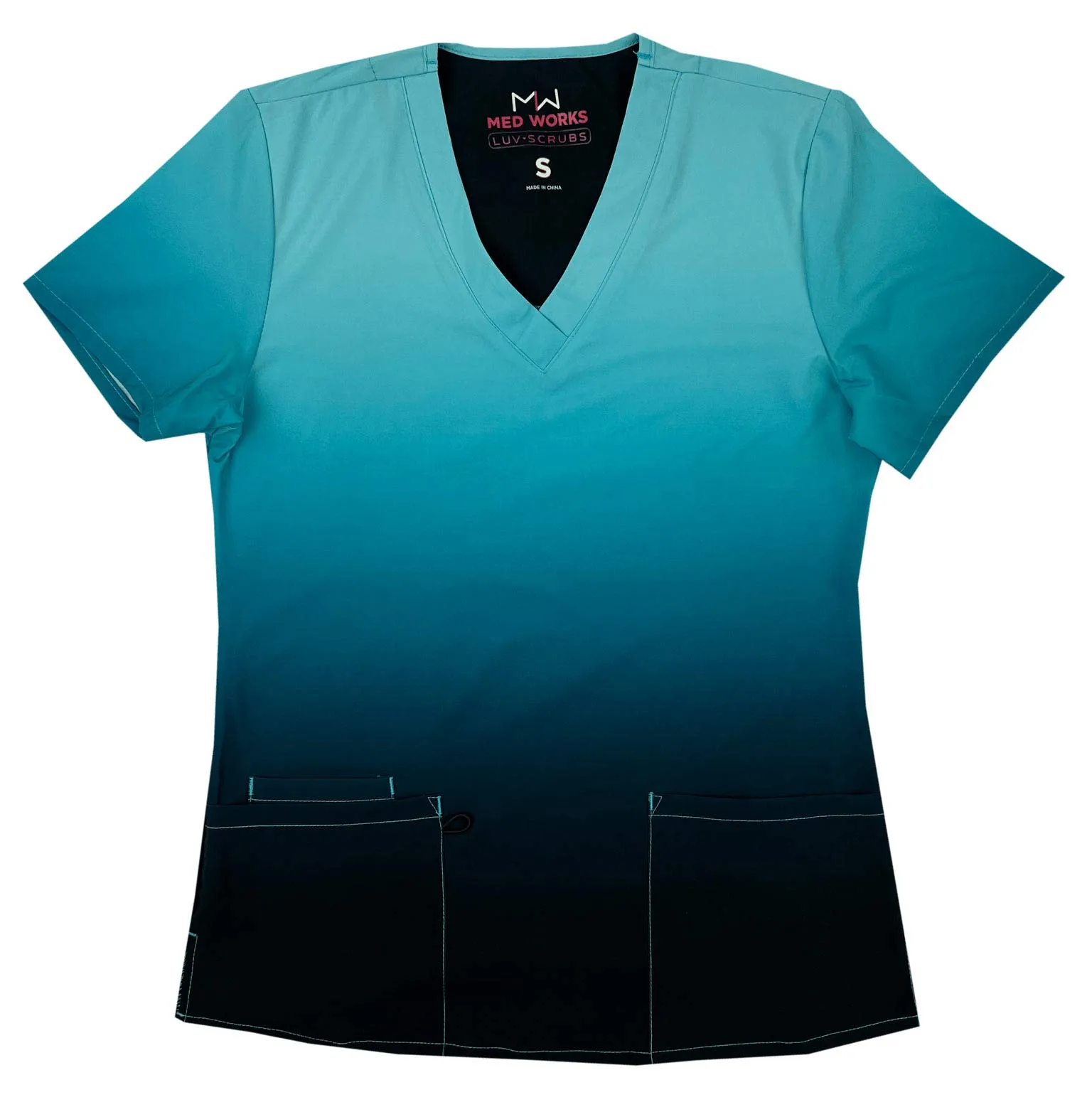 Medworks Luv Scrubs Ombre Scrub Top | Caribbean Black Ombre