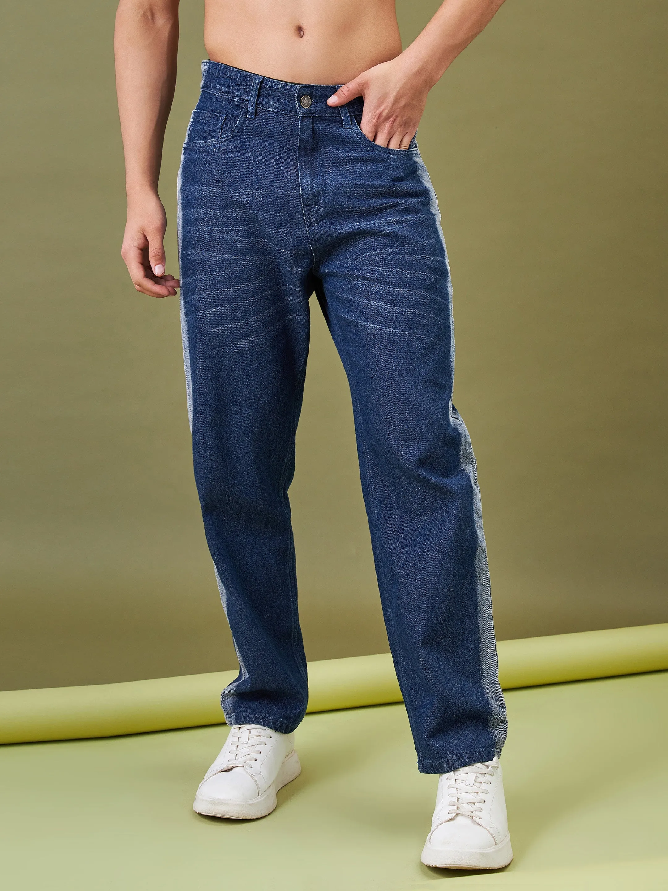 Men Blue Washed Relax Fit Jeans