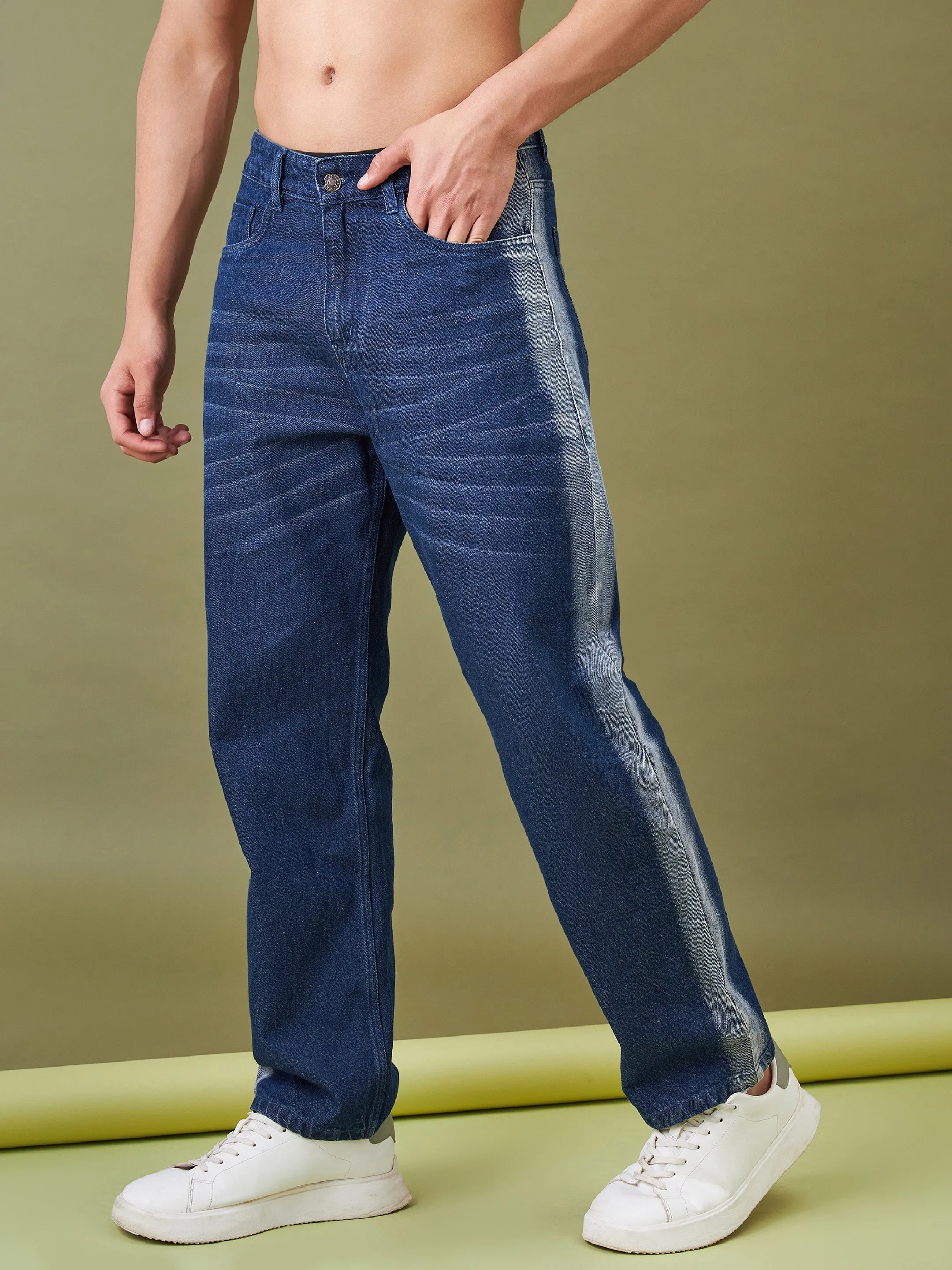 Men Blue Washed Relax Fit Jeans