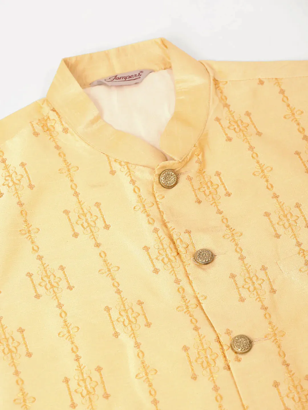 Men Golden Embroidered Woven Nehru Jackets