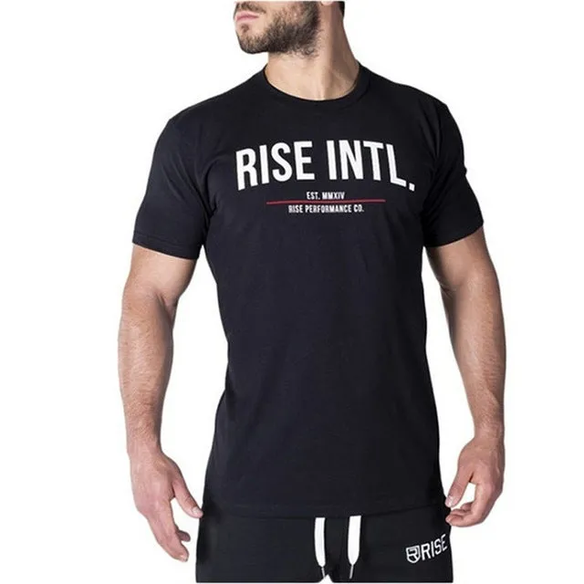 Mens Brand gyms t shirt Fitness Bodybuilding Crossfit Slim fit Cotton Shirts Short Sleeve workout Men fashion Tees Tops clothing