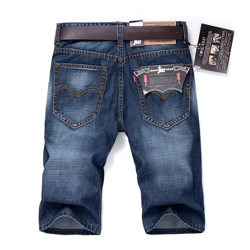 Men's Cotton Denim Shorts Elastic Short Jeans New Male Blue Casual Short Jeans Men Straight Denim Short Jeans Size 28-40