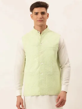 Men'S Green Embroidered Nehru Jackets