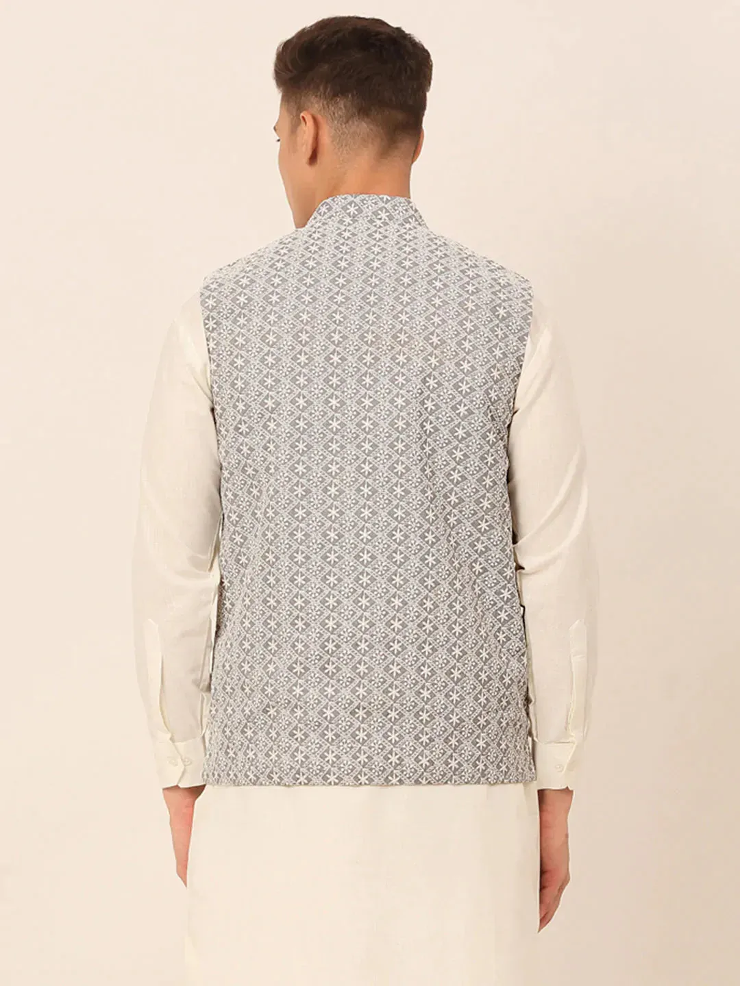 Men'S Grey Embroidered Nehru Jackets