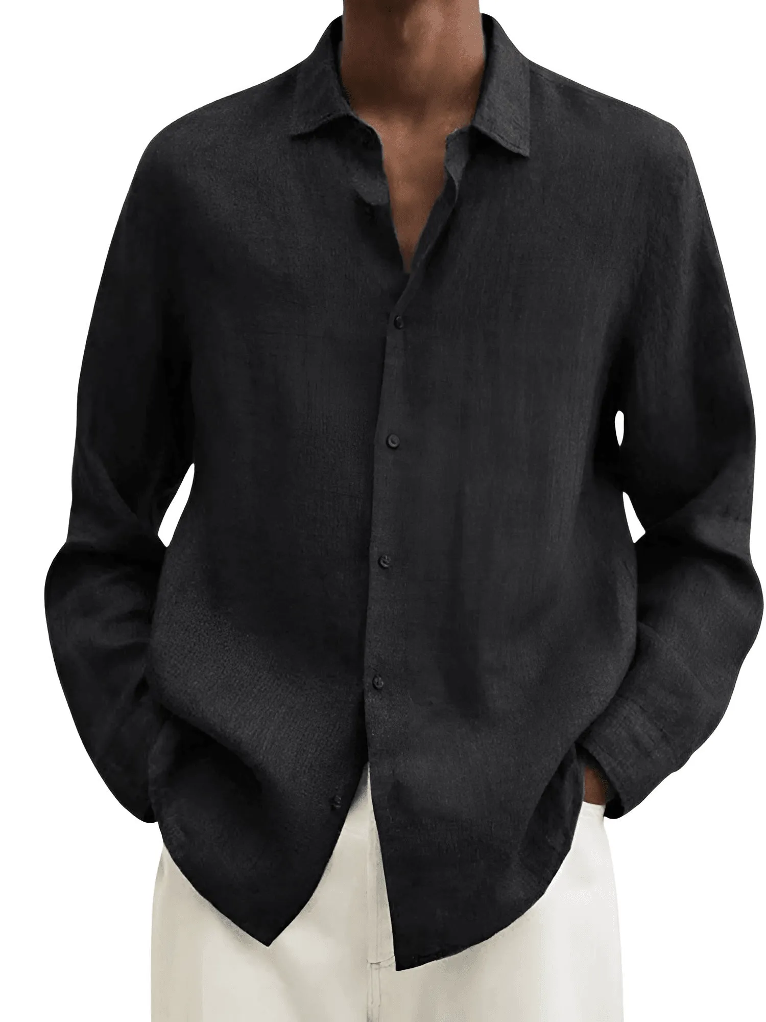 Men's Linen Style Shirts Casual Long Sleeve Shirts