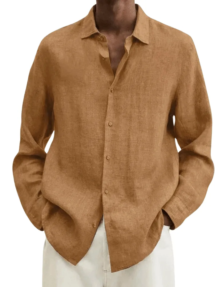 Men's Linen Style Shirts Casual Long Sleeve Shirts