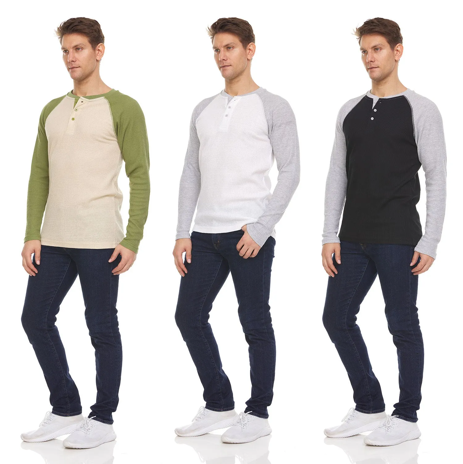 Mens Thermal Long Sleeve Shirt - Henley Top Base Layer for Tshirts & Jackets - Lightweight Thermal Shirt Mens - 3 & 4 Pack