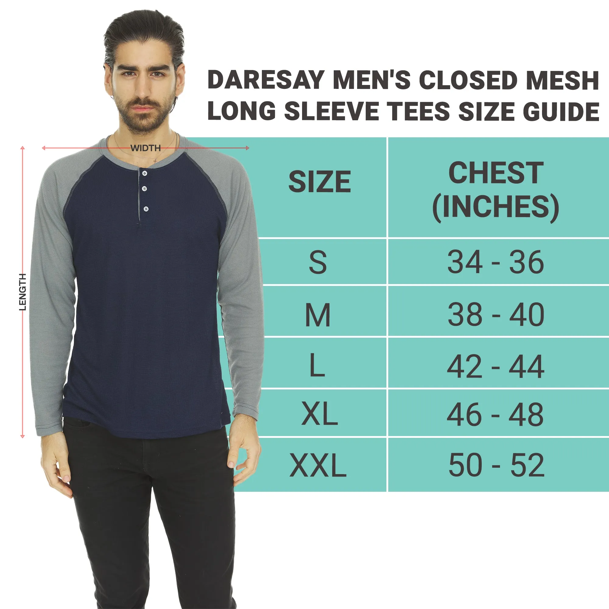 Mens Thermal Long Sleeve Shirt - Henley Top Base Layer for Tshirts & Jackets - Lightweight Thermal Shirt Mens - 3 & 4 Pack