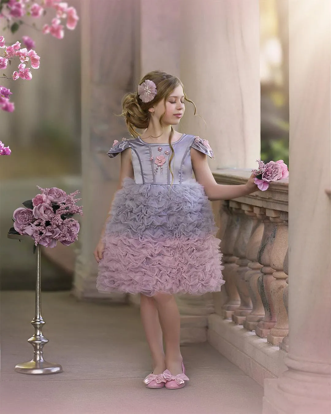 Mia Grey and Pink Ombré Cupcake Tulle Dress