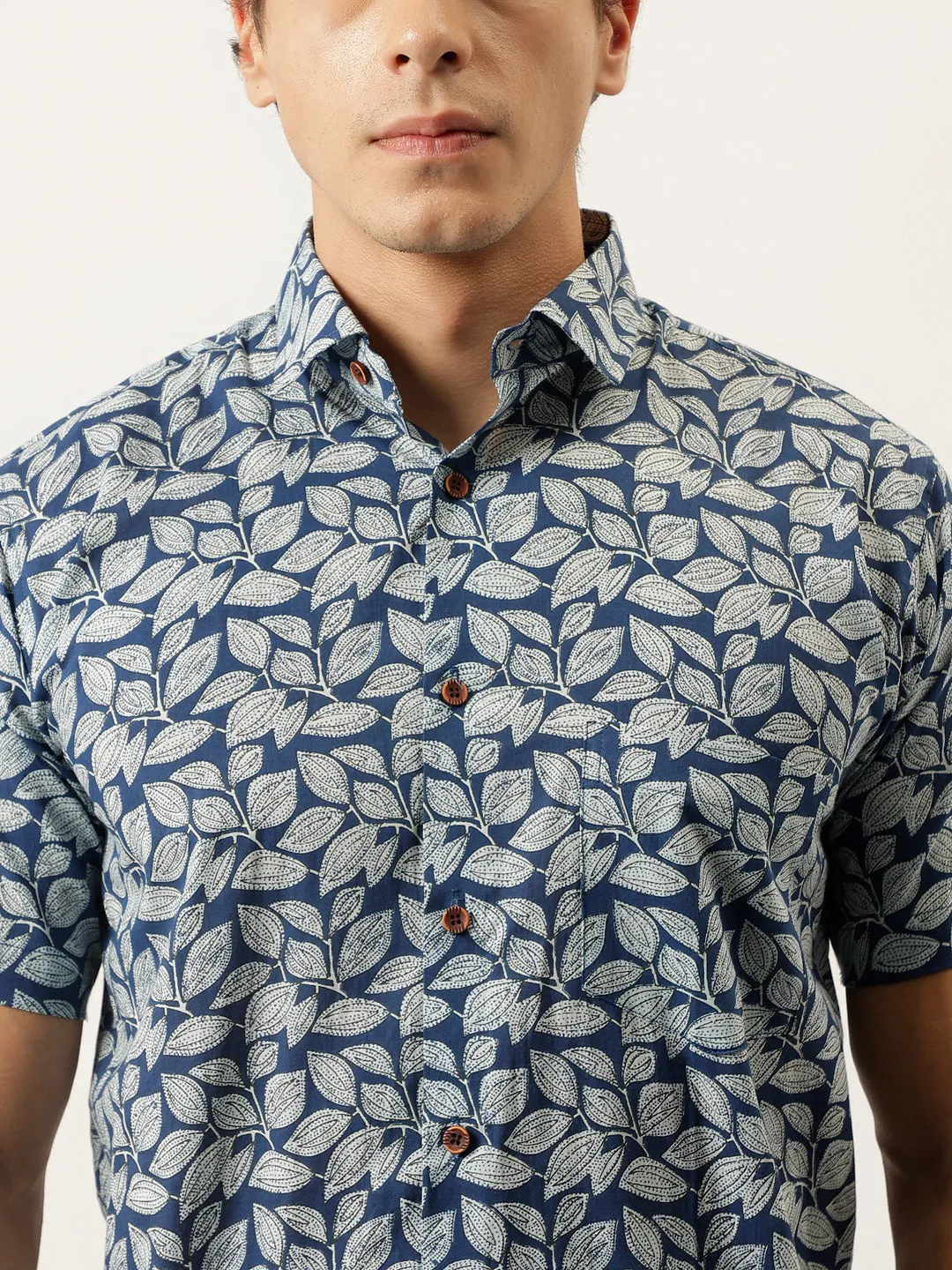 Millennial Men Blue Printed Cotton Half Sleeve Shirts