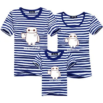 Ming Di Family Look Brand New 2016 Summer Family Matching Outfits T Shirt Short Sleeve Blue Striped Girl Mother Dad Son Clothing