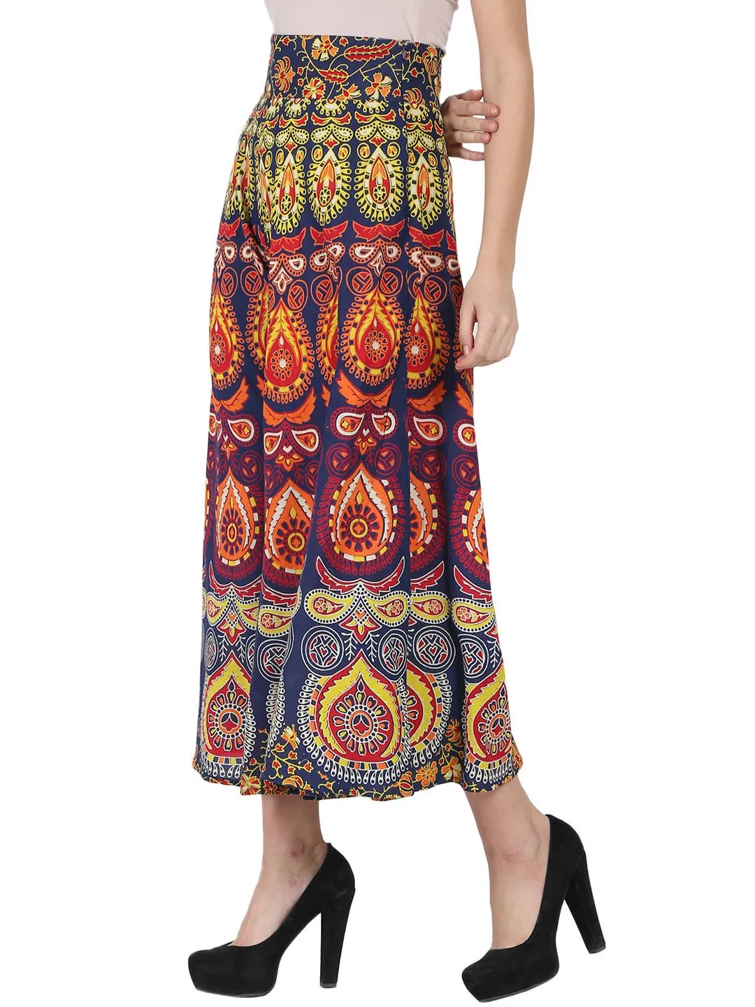 Multi Printed Ankle Length Cotton Flared Skirt