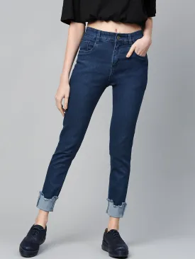 Navy Uneven Raw Hem Jeans