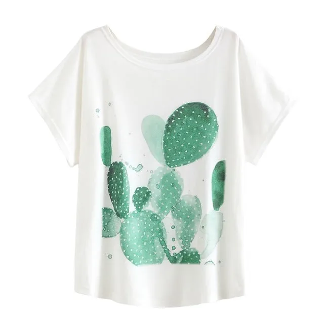 New 2017 Summer Women Desert Cactus Print T Shirts Cute Casual Short Sleeve Girl T-Shirts O Neck Graphic Tops Tees WAIBO BEAR