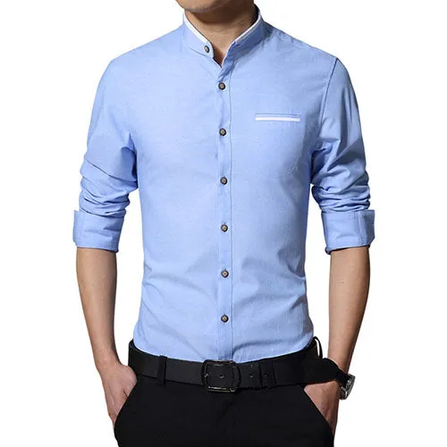 New Fashion Casual Men Shirt Long Sleeve Mandarin Collar Slim Fit Shirt Men Korean Business Mens Dress Shirts Men Clothes M-5XL