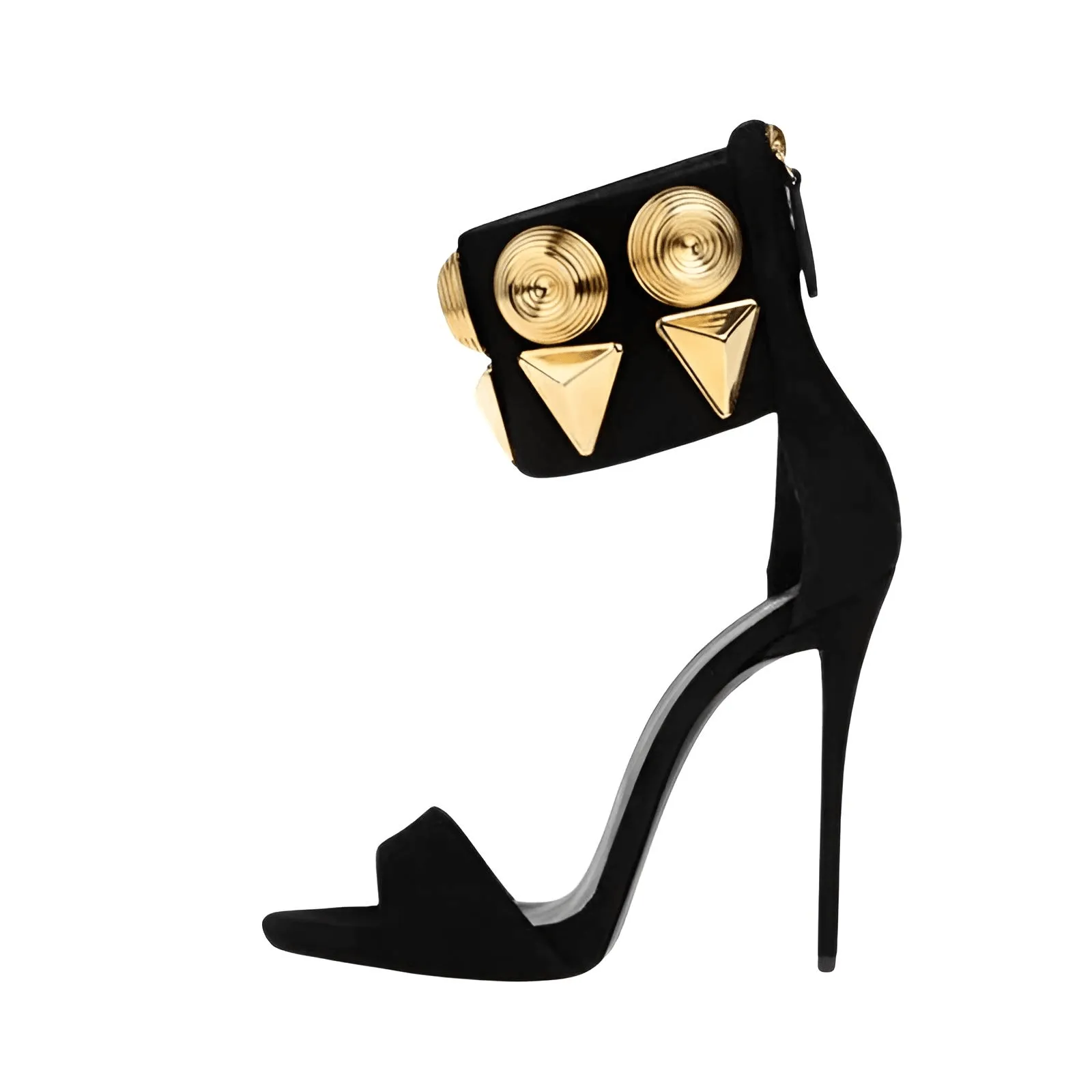 New Gold Metal Rivet Black Suede Stiletto Sandals Women