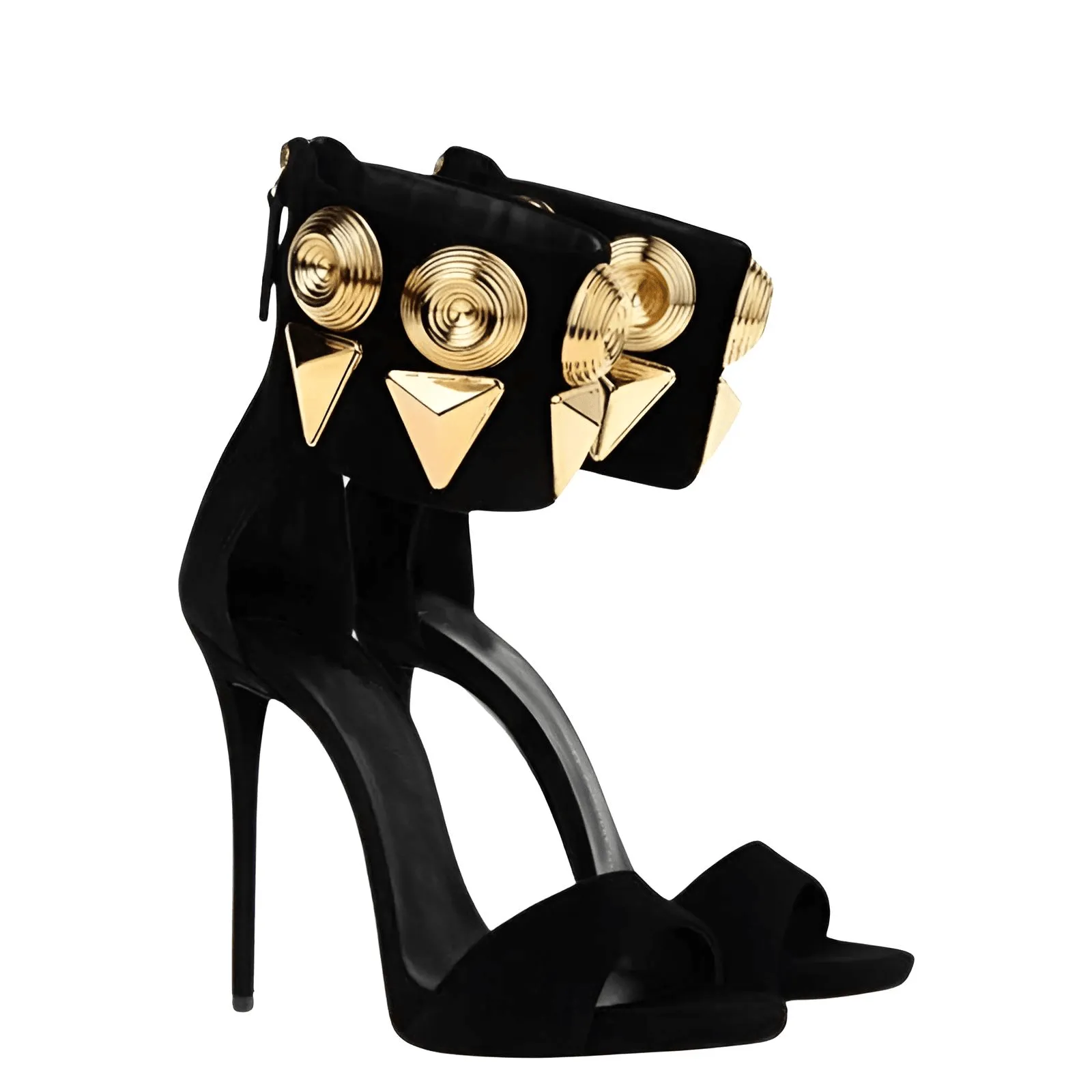 New Gold Metal Rivet Black Suede Stiletto Sandals Women