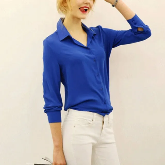 New Trendy Women's Long Sleeve Loose Chiffon Shirt Casual Blouse Tee Shirt Tops