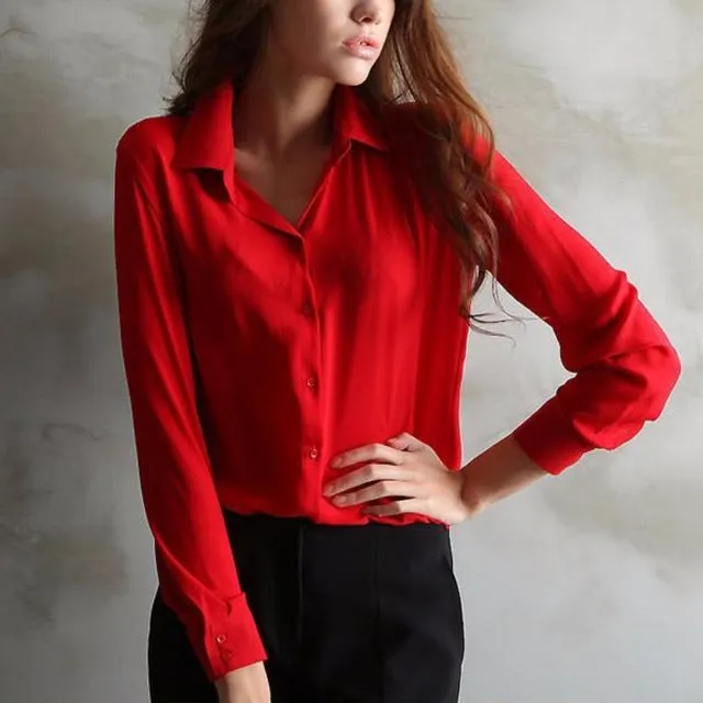 New Trendy Women's Long Sleeve Loose Chiffon Shirt Casual Blouse Tee Shirt Tops