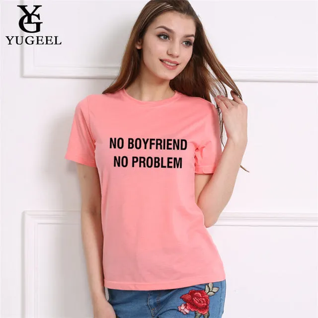 NO BOYFRIEND NO PROBLEM Letter Print Summer 2017 Punk Black T Shirt Women Tops Casual Harajuku Tee Shirt Femme Tumblr Tshirt