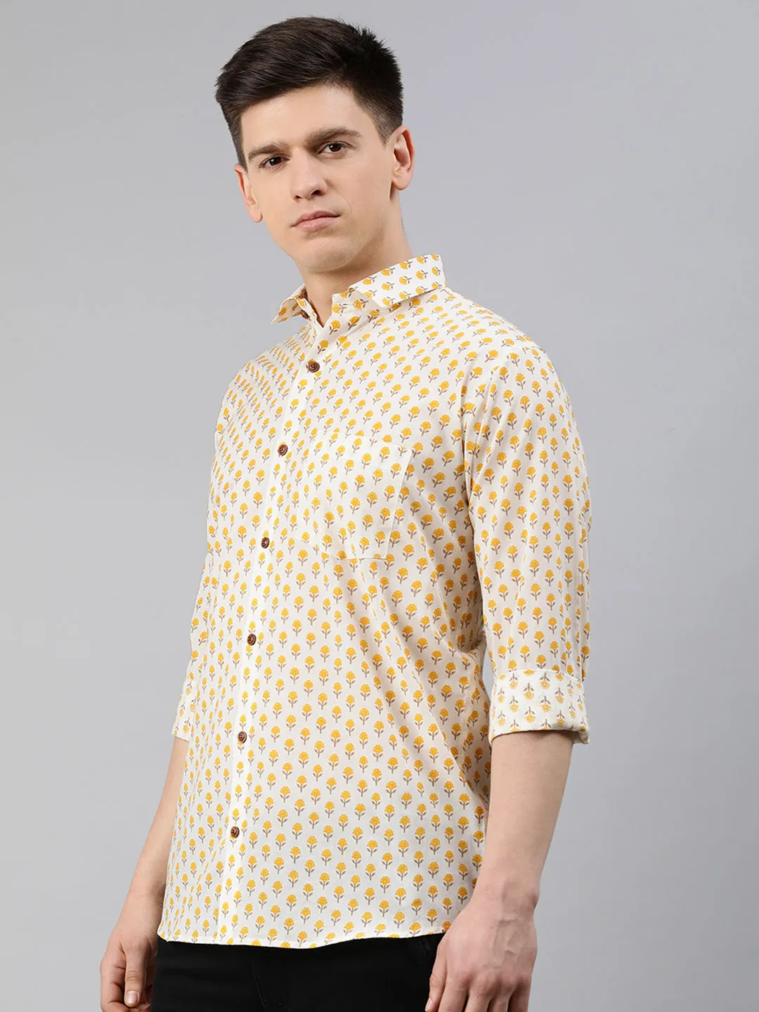 Off White Cotton Full Sleeves Shirts For Men-Mmf022