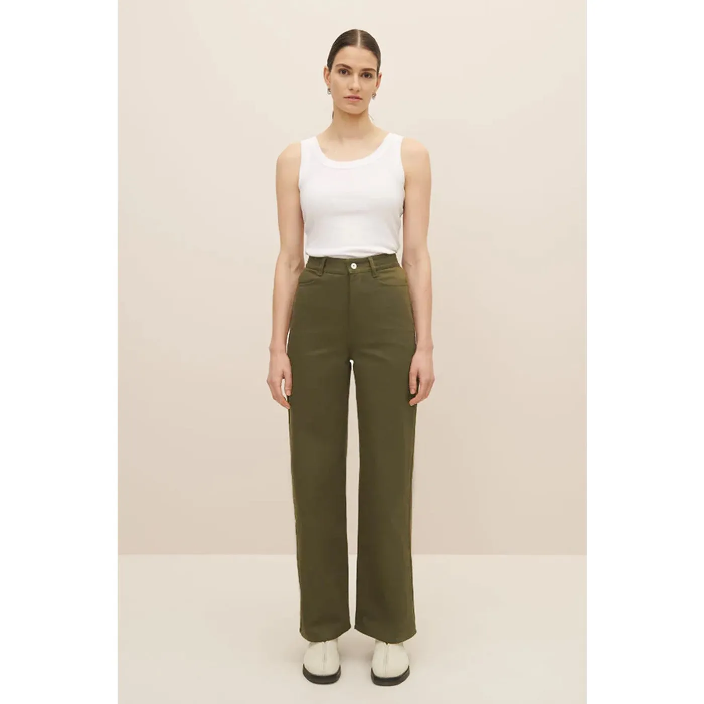 Olive High Rise Straight Leg Jeans