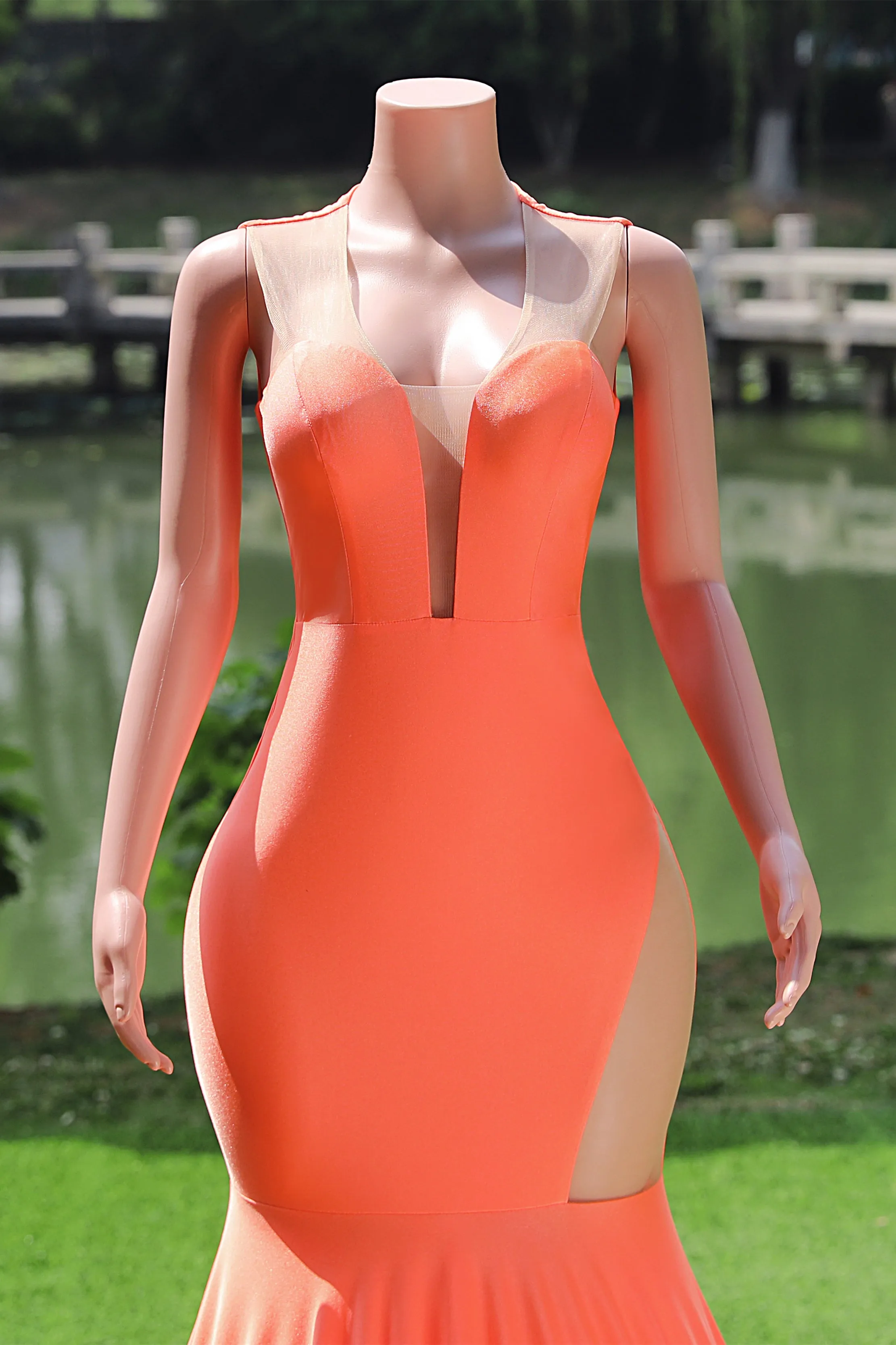 Orange Prom Dresses Sexy Mermaid Women Evening Dress Sleeveless Open Back