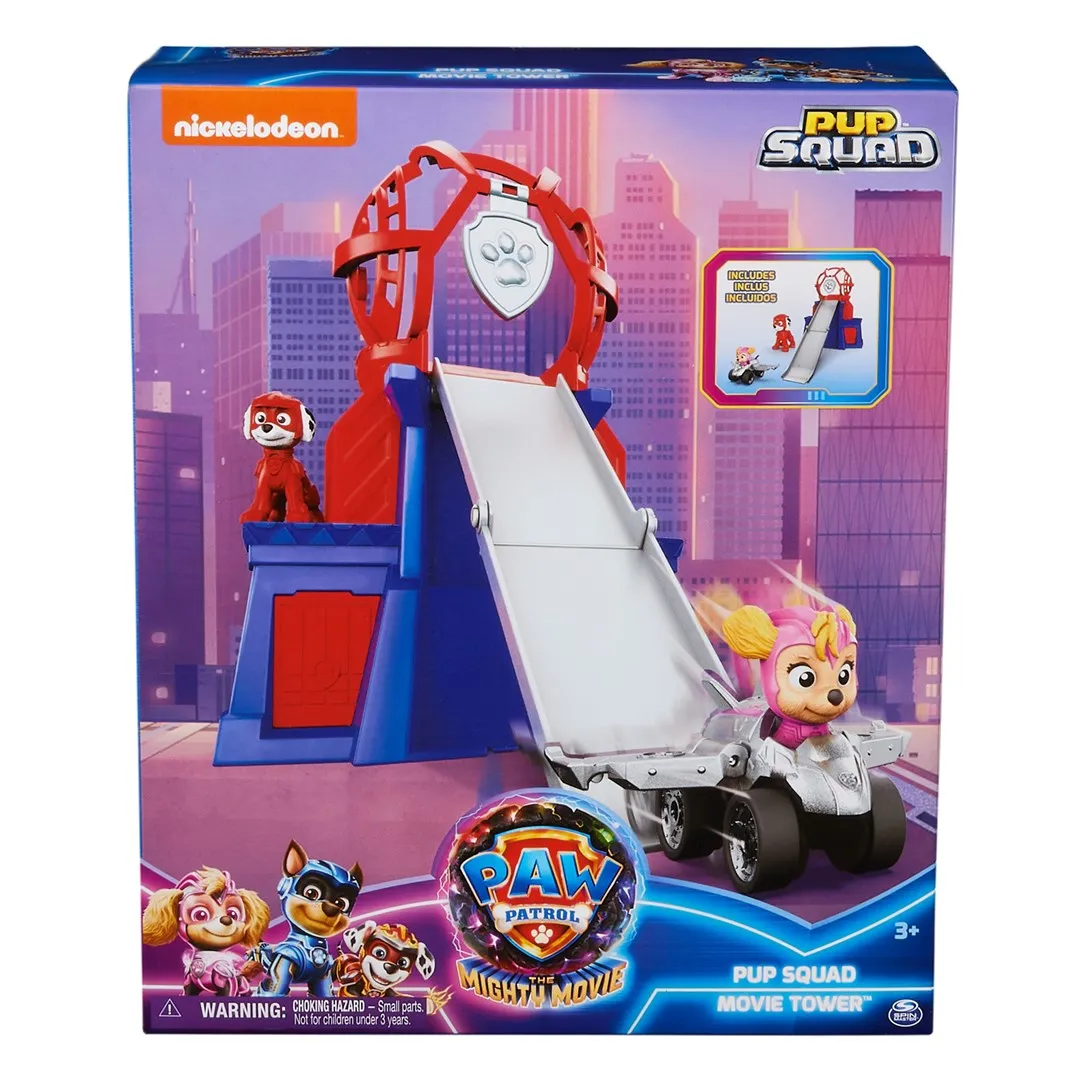 Paw Patrol : The Mighty Movie Mini Lookout Tower Playset With Mighty Pups Skye Toy Car And Marshall Toy Figure, Kids Toy