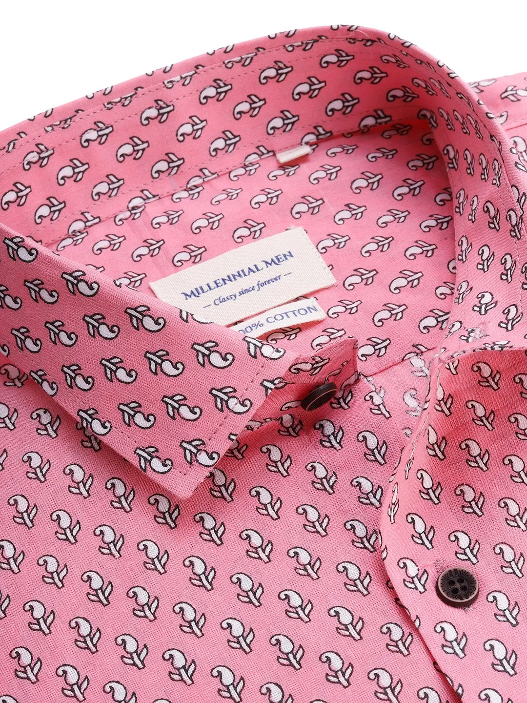 Pink Cotton Short Sleeves Shirts For Men-Mmh025