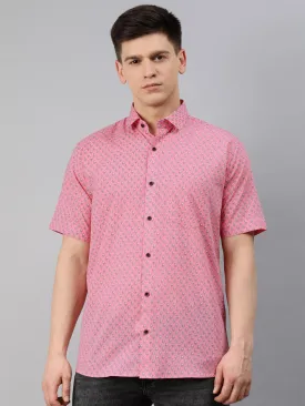 Pink Cotton Short Sleeves Shirts For Men-Mmh025