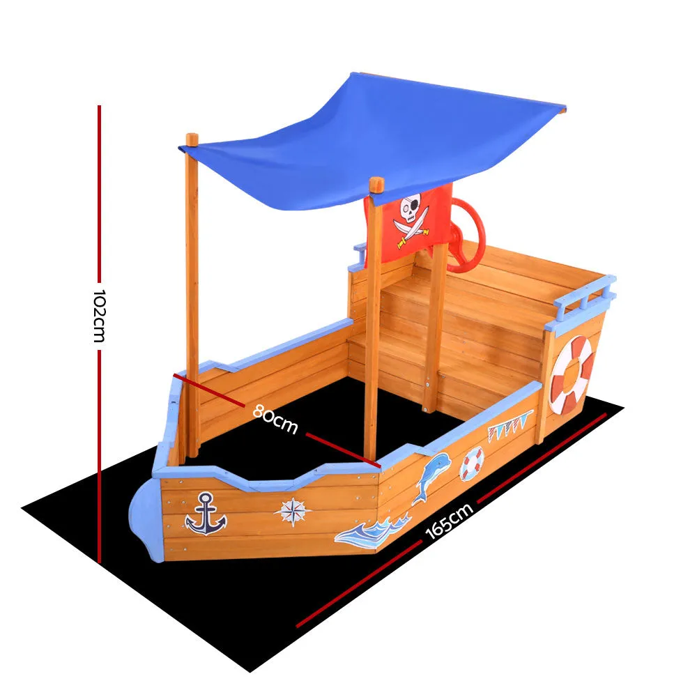 Pirate Ship Sandpit Boat Sand Pit With Canopy Cover Treated Timber Play Sand Pit