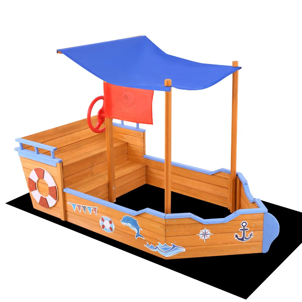 Pirate Ship Sandpit Boat Sand Pit With Canopy Cover Treated Timber Play Sand Pit